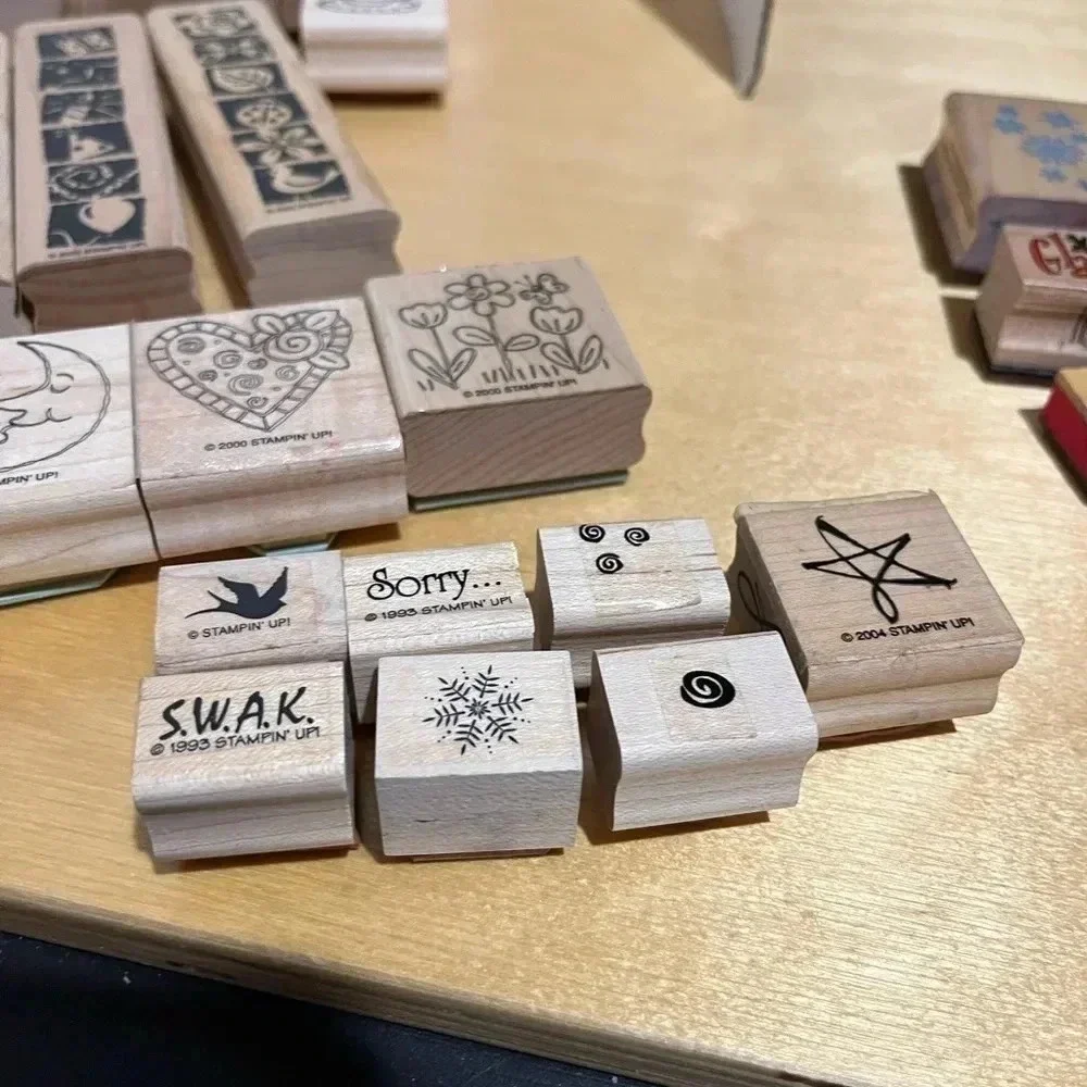 40+ Wooden Mounted Rubber Stamp And Plastic Stamps Lot Various Designs Christmas